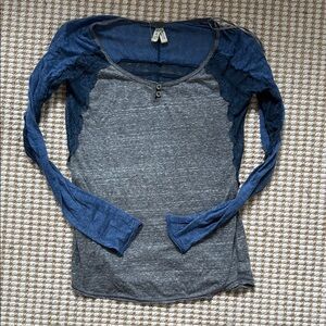 Free People Blue and Gray Long Sleeve Top